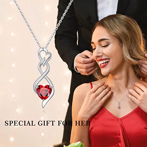 October Birthstone Necklace For Women, Dainty Pink Sapphire Necklace Jewelry 925 Sterling Silver Heart Birthstone Necklace Valentines Day Gifts For Her Anniversary Birthday Christmas Birthday Gifts For Mom Wife #TOP3