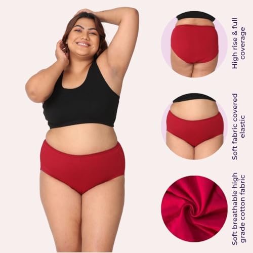 Image of Adira | 3XL to 10XL Cotton Panties for Women Plus Size | High Waist Panty with Full Coverage | Inside Elastic - No Elastic Exposure to Skin | Plus Size | Pack of 3