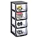 Juggernaut Storage Plastic 4 Drawer Storage Container Tower with 4 Large Pull Out Drawers for Home Organization, Office and, Classrooms Clear/Black