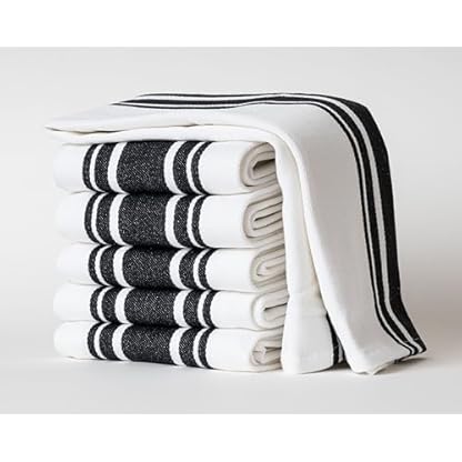 Casa De Lan Set mit 6 super gestreiften Küchentüchern, 100 % ringgesponnene Baumwolle, Mehrzweck-Superweiche, saugfähige Geschirrtücher, Geschirrtücher, Geschirrtuch, schwarz, 50.8x76.2 cm – Bild 3