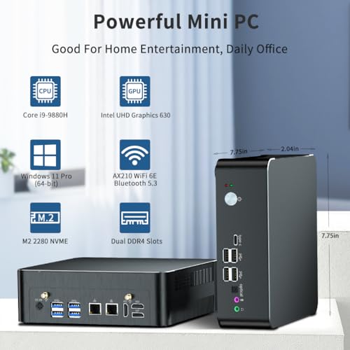 Image of msecore Mini PC i9, Core i9-9880H (Upto 4.8GHz) with 32GB DDR4 RAM 1T SSD Desktop Computer, 2* HDMI, 1* DP, Triple Display, 4K@60Hz, Dual 2.5G LAN, 1*Type-C, Wi-Fi 6E, Windows 11 Pro(TPM2.0)