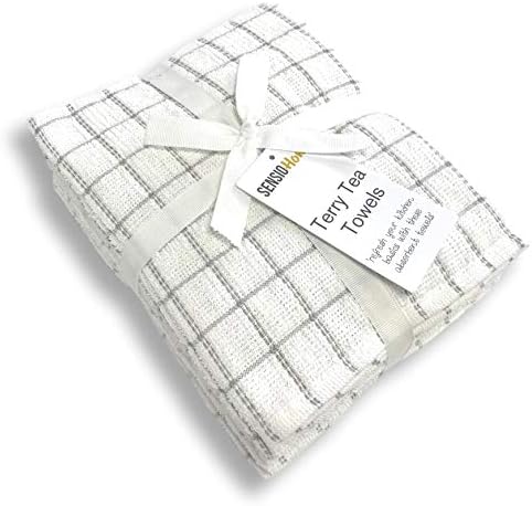 100% Natural Cotton Terry Tea Towels | Super Absorbent | Lint & Streak free | Soft Vintage Kitchen 5 Pack | Large 45 x 65cm | Heavy Duty Machine Washable | Professional Catering Dish Cloths - Blue