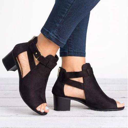 ZBYY Women's Suede Peep Toe Ankle Booties Cut Out Stacked Block Heel Ankle Boots Western Chelsea Booties for Women2