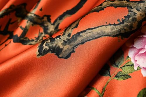 Image of Women's Silk Kimono Robe Short Bathrobe Nightgown 100% Mulberry Silk for Women - Classic Floral Pattern