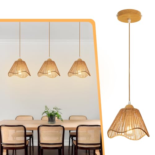 3 Pack Woven Rattan Pendant Lights for Kitchen