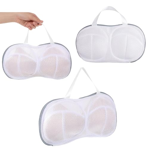 OIXEYA 3 Unidades Bolsas Lavadora Sujeta Sujetador de Red Lavado Bolsa de Lavandería Red para Lavadora con Cremallera Grande Reutilizable Color Blanco Material Poliéster
