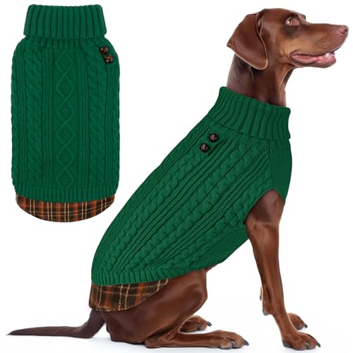 Image of KYEESE Dog Sweater for Medium Large Dogs Turtleneck Thick Knit Pullover | Stretchy Fit, Lightweight & Warm, Cozy Knit Comfort, Classic Plaid Design, Gentle on Sensitive Skin, Winter Daily Wear