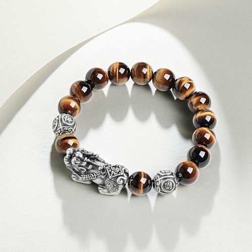 Black Bracelet for Men Silver Stretch Bracelets Natural Beaded Stone Obsidian Beads Petrified Wood Jewelry Feng Shui Adjustable Chain Pixiu Charm Bangle Protection Lucky Bangles Dainty Unisex Gifts3