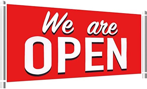 We are Open Banner Polyester Oxford Cloth We are Open Store Sign Outdoor Indoor Lawn Sign Hanging Banner Decoration for Business Shop Store (24 x 48 Inches)