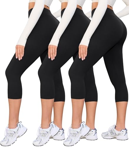 VALANDY Creamlush 3/4 Leggings Women High Waisted Capri Leggings Soft Stretch Cropped Yoga Pants for Gym Workout Running and Everyday Wear