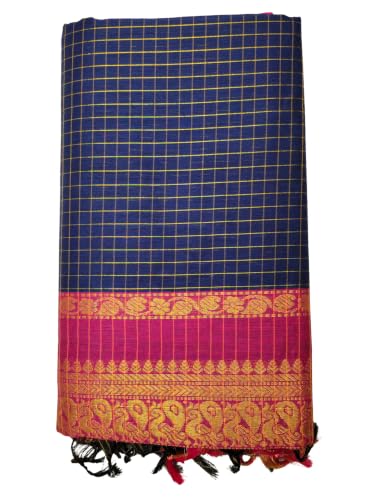 Image of Pure Kalyani Cotton Saree | Zari Border & Blouse Piece - Lata Gadwal Design | Traditional Saree