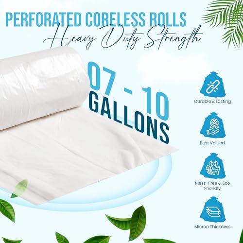 Image of Premium 7-10 Gallon Trash Can Liners 1000 Count (24 inch x 24 inch, 6 Mic) - Strong Multipurpose Clear Trash Bags on Easy-Tear Rolls for Home, Office, Commercial & Industrial Use - 20 Rolls, 50 Count