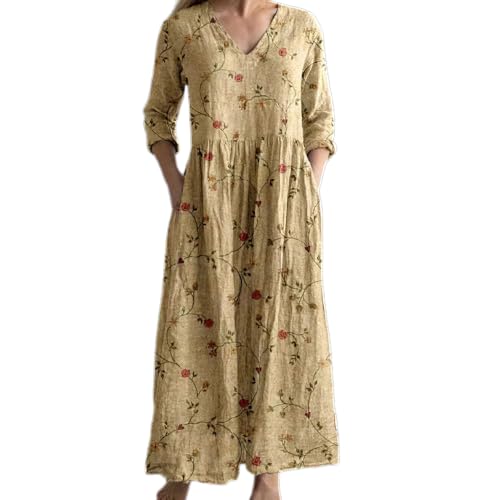 Womens Boho Floral Long Sleeve V Neck Maxi Dress Bohemian