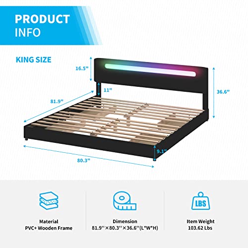 Horgaeo Upholstered Bed Frame With Rgb Light, 4 Drawers,Adjustable Headboard, King Faux Leather Platform Bed Frame With Wooden Slats,Compatible With Alexa&Google Assistant, No Box Spring Needed,Black #TOP1