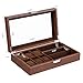 BEWISHOME Watch Box 6-Slot Watch Case and 3-Slots Sunglasses Box for Men, Sunglasses Storage with Large Glass Lid, Jewelry Box for Men Women Brown SSH18Z