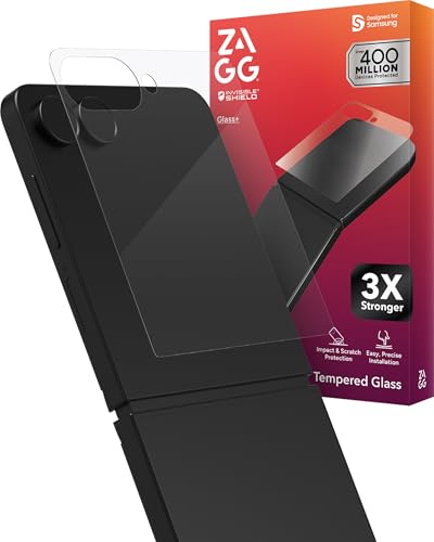 Image of ZAGG Glass+ Samsung Galaxy Z Flip7 Screen Protector (Front Screen Only) - 3x Stronger, Scratch-Resistant, Smudge-Resistant, Fingerprint Scanner Compatible, InvisibleShield, Easy Installation