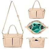 MOMINSIDE Small Leather Diaper Tote, Crossbody Bag with 13 Pockets, Insulated for Women Mom (Ivory)