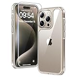 TAURI Funda para iPhone 15 Pro,[3 en 1] 1 Funda Transparente [no amarillenta] con 2 Protectores de Pantalla de Vidrio Templado,Protección de Grado Militar Resistente a Arañazos