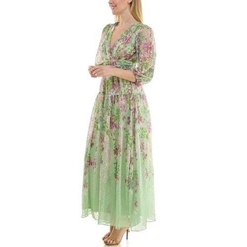 Image of Maison Tara Women's Romantic V-Neck Floral Cumberbund Waist Maxi Dress
