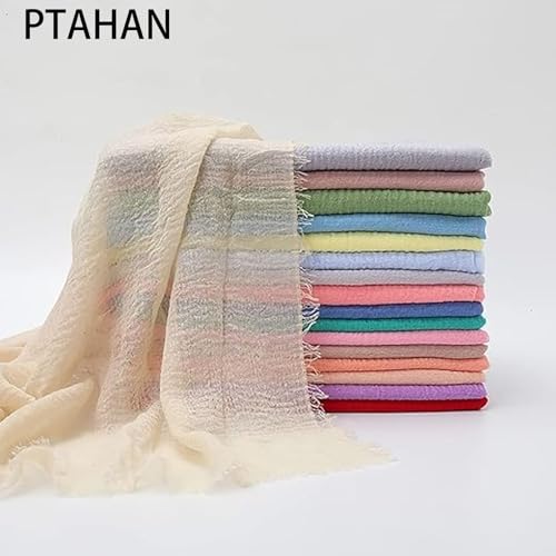 Cotton Blend Crinkle Vintage Soft Scarf with Fringed Edges,Fashion Lightweight Scarf shawl,travel scarf (Beige)3