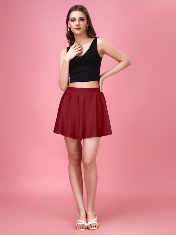 Image of TRENDMALLS Girl's /Women's Classic Stretchy All Time Trendy Mini Skater Knee Length Solid Skirt Women Girls