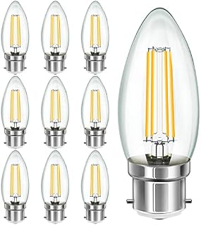 AMPTON Bayonet LED Candle Light Bulbs, Warm White 2700K, 4W B22 Vintage Bulb 35W Equivalent, 360 Deg Beam Angle, C35 Filament Lightbulb for Chandelier Fittings, Non-dimmable, Pack of 10