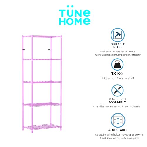 Image of 5-Shelves Wheels Heavy Duty Steel Storage Rack | Multipurpose Shelving Unit for Kitchen, Home & Utility