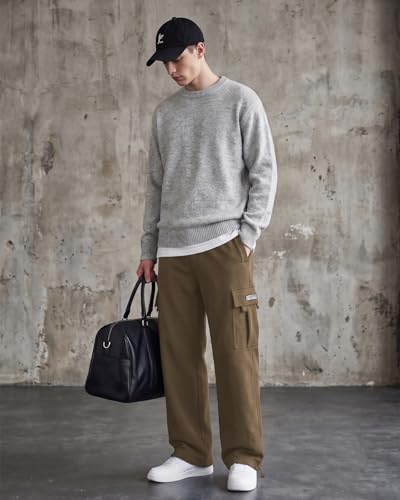 Image of Men's Cargo Sweatpants Casual Fleece Joggers Loose Fit Open Bottom Athletic Pants for Men with Pockets