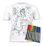 Camiseta mágica para colorear con diseño de unicornio y bailarina, incluye 10 rotuladores lavables. ¡Colorea tu camiseta, lávala y coloréala de nuevo! (FR/ES, Edad, 7 años, 8 años, Regular)