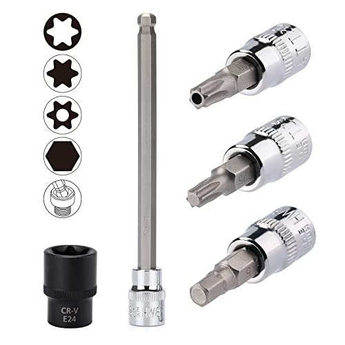EMENTOL 107PCS Bit Socket Set, 1/4\", 3/8\" and 1/2\" Drive, Hex/Torx/Tamper Proof Torx/E-Trox/Long Ball End Hex, CR-V, S2 Steel, SAE/Metric