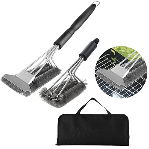 Cepillo para Barbacoa, Cepillo para Parrilla, 2 Cepillo Barbacoa de Limpieza, BBQ Brush, Cepillo para Barbacoa de Acero Inoxidable, con Bolsa de Transporte para una Limpieza eficiente de la Parrilla Cover