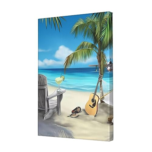 Guitare sur la plage toile murale déco pour chambre et cuisine