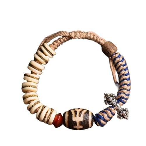 Bijoux ethniques féminins : bracelet tressé main et corde tibétaine Dzi unique