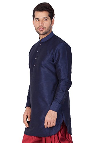 Image of Vastramay Men's Gold Curved Shape Pathani Style Silk Cotton Kurta - Mid-Length with Buttoned Cuff, Soft & Comfortable Ethnic Wear