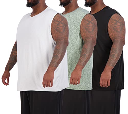 Real Essentials 3 & 5 Pack: Men's Dry-Fit Active Muscle Tank Top - Standard and Big & Tall Sizes (S-5XLT)