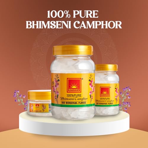 Image of BHANU 100g Pure and Original Bhimseni Camphor Jar | Refreshing Fragrance Aromatic Kapooram | Diffuser Camphor for Pooja, Hawan | Zero Residue Aarti Kapoor