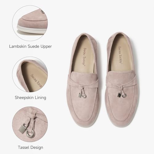 Image of BEAU TODAY Suede Loafers Flats for Women, Women's Slip On Penny Loafers, Leather Driving Comfortable Dress Ladies Loafers Casual Office Work Shoes