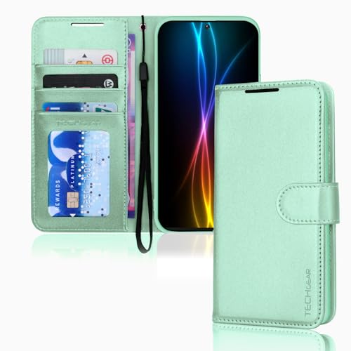 TECHGEAR Galaxy S23 FE Leather Wallet Case, Flip Protective Case Cover with Wallet Card Holder, Stand and Wrist Strap - Green PU Leather with Magnetic Closure Designed For Samsung Galaxy S23 FE 5G