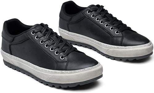 Image of Jousen Men's Shoes Leather Casual Dress Sneakers with Vintage-Distressed-Sole
