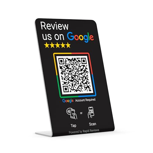 Rapid Reviews Reseñanos en Google Tarjeta sin contacto NFC y QR (negro, soporte para encimera)