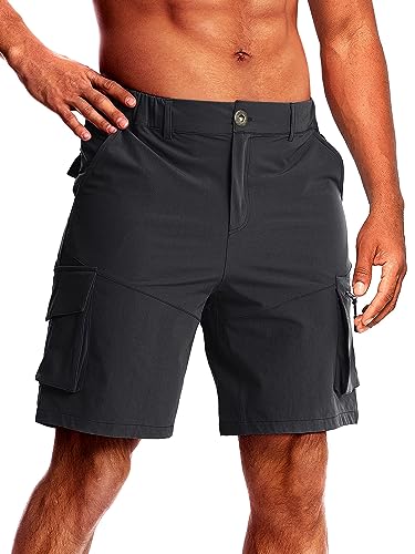 CANGHPGIN Mens Hiking Cargo Shorts 9" Quick Dry Stretch Casual Shorts Men Summer Lightweight Fishing Work Shorts with Pockets Black