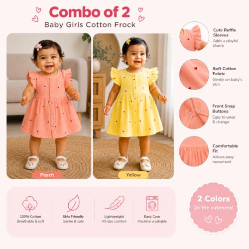 Image of Lilimi Toddler Baby Girl Cotton Muslin Dress, Breathable Flutter Sleeve Button-Front Cute Frocks