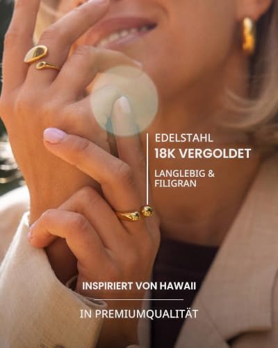 Purelei Embrace Ring (Gold) – Wasserfester Damenring aus langlebigem Edelstahl – Verstellbare Ringe von Größe M bis L… – Ansicht 3