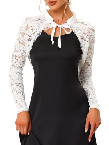Image of Allegra K Lace Shrug for Women's Victorian Gothic Tie Neck Wedding Bolero for Evening Dresses
