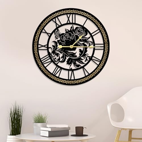 GEXHSRGD Large Wall Clock, Large Openwork Rose & Butterfly Wall