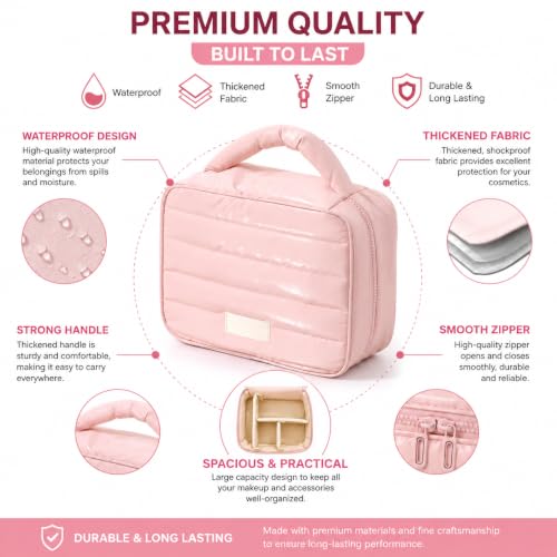 Image of WEMOL Travel Fashion Cosmetic Organizer Storage Bag, Blush Pink | Super Soft, For Brushes, Toiletries, Cosmetics, For Women, Soft Padded