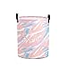 Personalized Chevron Color Pink Waterproof Laundry Basket Handles Collapsible Hamper Storage Basket for Office Bathroom