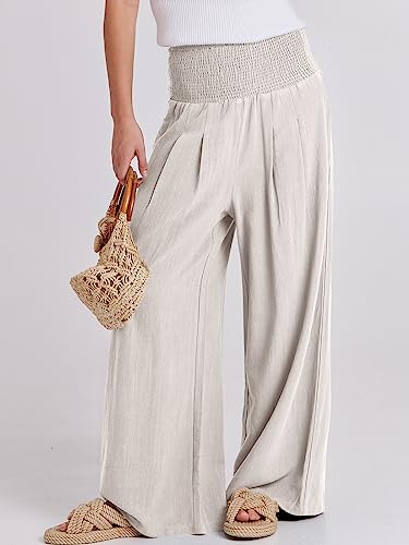 Image of ANRABESS Women Linen Palazzo Pants Summer Boho Wide Leg High Waist Casual Lounge Pant 2026 Beach Travel Vacation Outfits