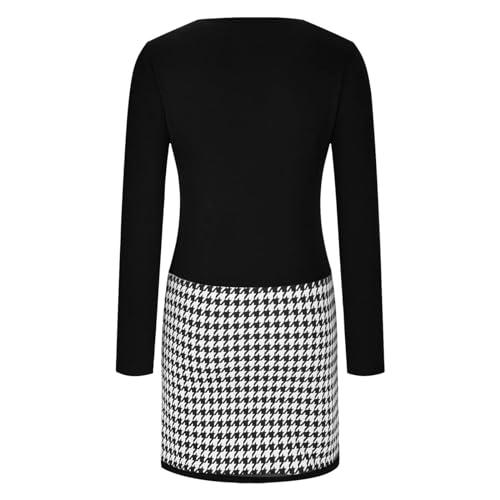Business Casual Dress for Women Houndstooth Long Sleeve V Neck Work Fall Dresses4