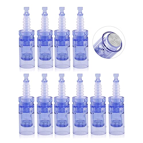 Nano Ronda Micro Needles Dermapen Agujas de repuesto Puntas Ranura para cartucho, Bajonett Port, para Derma Pen Eléctrico Antienvejecimiento Arrugas Rejuvenecimiento de la piel, 10 piezas